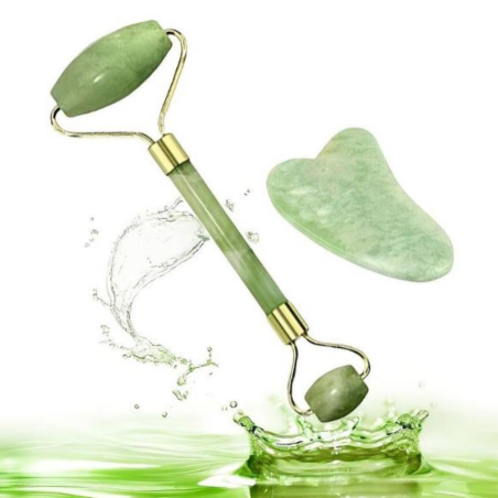 Set di Gua Sha per massaggi viso, occhi e collo con rullo di giada e pietra naturale per la cura della pelle